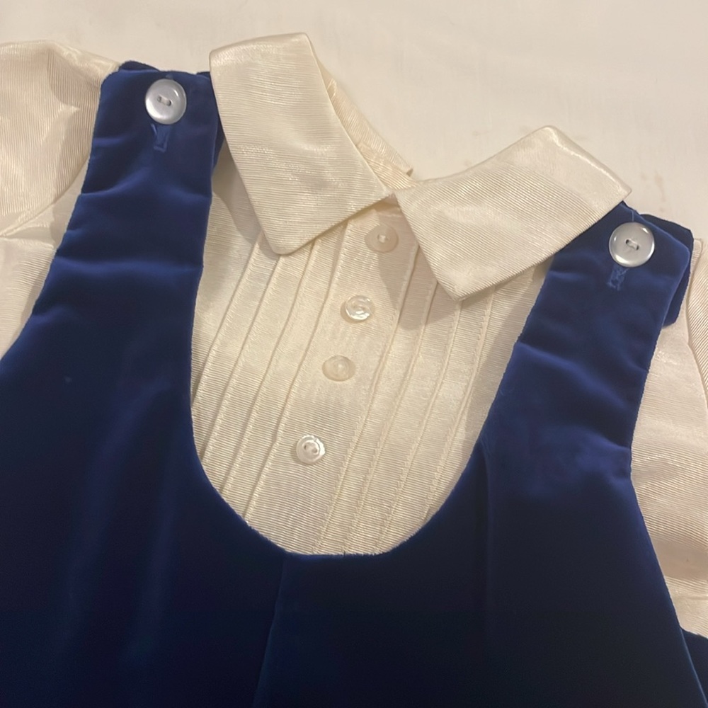 Vintage Navy Blue romper with ivory taffeta pleated shirt Saks fifth avenue
